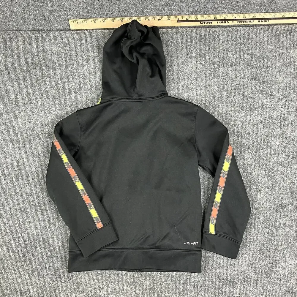 Nike Dri-Fit Jacket Youth Size 6/M Black Full Zip Hooded Logo Athletic Track Top
